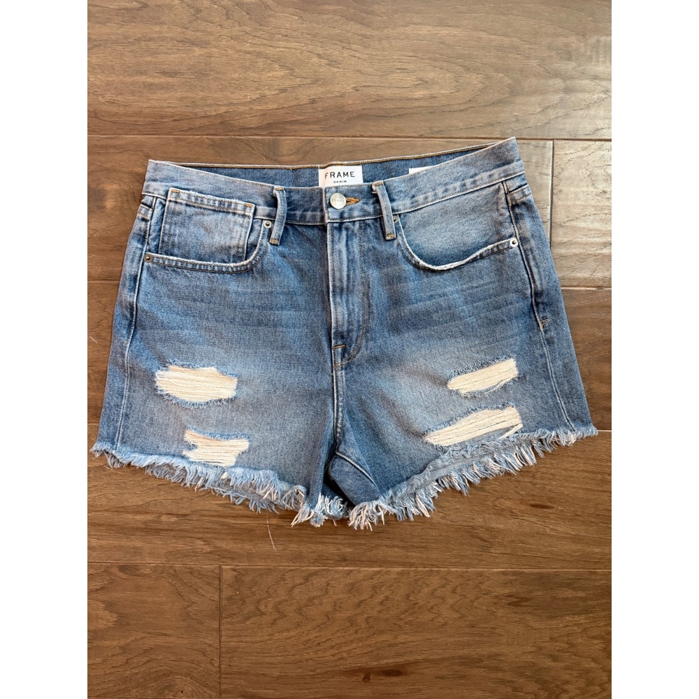 Frame Denim Le Stevie Short Sunset Cove Distressed Raw Hem Jean Shorts Size 28